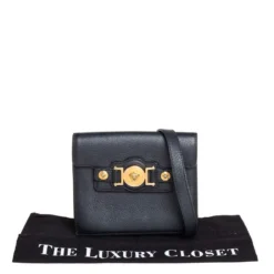 Versace Black Leather Medusa Buckle Flap Crossbody Bag For Women -Versace Official Website luxury women versace used handbags p384588 004
