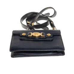 Versace Black Leather Medusa Buckle Flap Crossbody Bag For Women -Versace Official Website luxury women versace used handbags p384588 011
