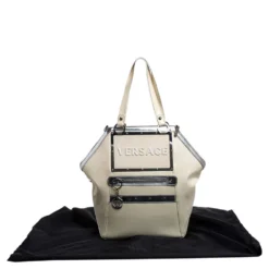 Versace Offf White/Silver Patent And Leather Hit Satchel For Women -Versace Official Website luxury women versace used handbags p386690 007