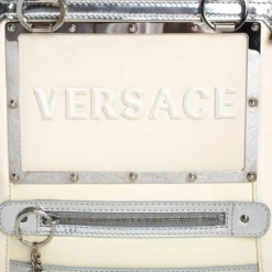 Versace Offf White/Silver Patent And Leather Hit Satchel For Women -Versace Official Website luxury women versace used handbags p386690 008