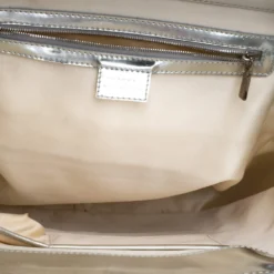 Versace Offf White/Silver Patent And Leather Hit Satchel For Women -Versace Official Website luxury women versace used handbags p386690 013