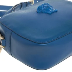 Versace Blue Leather Palazzo Medusa Camera Crossbody Bag For Women -Versace Official Website luxury women versace used handbags p387048 003