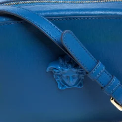 Versace Blue Leather Palazzo Medusa Camera Crossbody Bag For Women -Versace Official Website luxury women versace used handbags p387048 007
