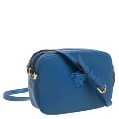 Versace Blue Leather Palazzo Medusa Camera Crossbody Bag For Women -Versace Official Website luxury women versace used handbags p387048 009