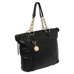 Versace Black Monogram Quilted Leather Top Zip Tote For Women -Versace Official Website luxury women versace used handbags p387393 002