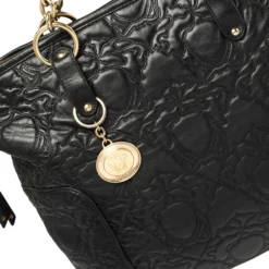 Versace Black Monogram Quilted Leather Top Zip Tote For Women -Versace Official Website luxury women versace used handbags p387393 005