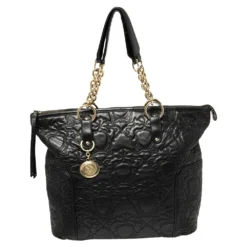 Versace Black Monogram Quilted Leather Top Zip Tote For Women