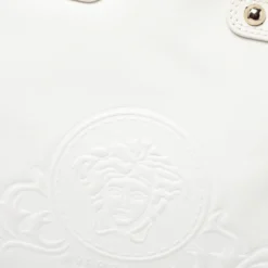 Versace White Leather Medusa Embossed Satchel For Women -Versace Official Website luxury women versace used handbags p389332 009