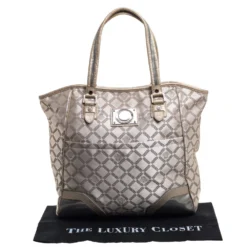 Versace Beige Monogram Fabric And Croc Embossed Leather Tote For Women -Versace Official Website luxury women versace used handbags p390707 001