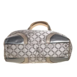 Versace Beige Monogram Fabric And Croc Embossed Leather Tote For Women -Versace Official Website luxury women versace used handbags p390707 010