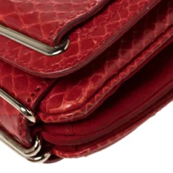 Versace Red Python And Suede Flap Shoulder Bag For Women -Versace Official Website luxury women versace used handbags p391345 002