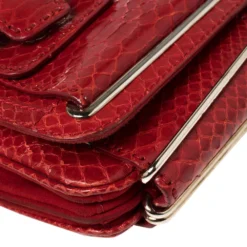Versace Red Python And Suede Flap Shoulder Bag For Women -Versace Official Website luxury women versace used handbags p391345 003