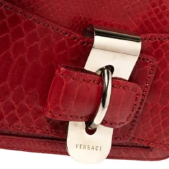 Versace Red Python And Suede Flap Shoulder Bag For Women -Versace Official Website luxury women versace used handbags p391345 004