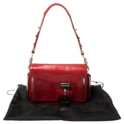 Versace Red Python And Suede Flap Shoulder Bag For Women -Versace Official Website luxury women versace used handbags p391345 005
