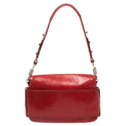 Versace Red Python And Suede Flap Shoulder Bag For Women -Versace Official Website luxury women versace used handbags p391345 006