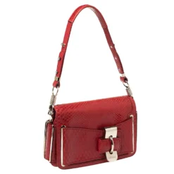 Versace Red Python And Suede Flap Shoulder Bag For Women -Versace Official Website luxury women versace used handbags p391345 008