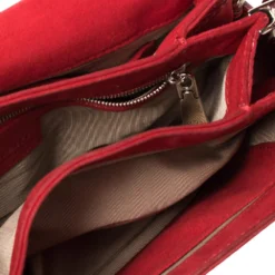 Versace Red Python And Suede Flap Shoulder Bag For Women -Versace Official Website luxury women versace used handbags p391345 013