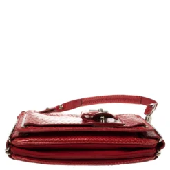 Versace Red Python And Suede Flap Shoulder Bag For Women -Versace Official Website luxury women versace used handbags p391345 014