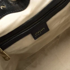 Versace Black Leather Studded Reve Frame Satchel For Women -Versace Official Website luxury women versace used handbags p392525 002