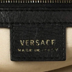 Versace Black Leather Studded Reve Frame Satchel For Women -Versace Official Website luxury women versace used handbags p392525 006