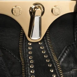 Versace Black Leather Studded Reve Frame Satchel For Women -Versace Official Website luxury women versace used handbags p392525 008