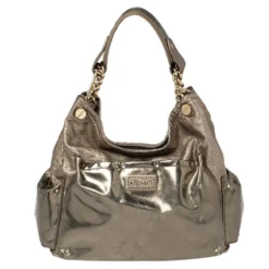 Versace Metallic Bronze Leather Pocket Shoulder Bag For Women