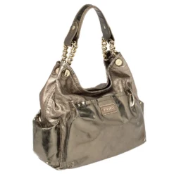 Versace Metallic Bronze Leather Pocket Shoulder Bag For Women -Versace Official Website luxury women versace used handbags p392611 006