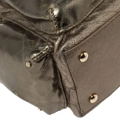 Versace Metallic Bronze Leather Pocket Shoulder Bag For Women -Versace Official Website luxury women versace used handbags p392611 016