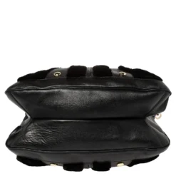 Versace Black Fur And Leather Studded Satchel For Women -Versace Official Website luxury women versace used handbags p392618 001