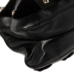 Versace Black Fur And Leather Studded Satchel For Women -Versace Official Website luxury women versace used handbags p392618 005