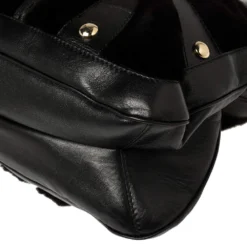 Versace Black Fur And Leather Studded Satchel For Women -Versace Official Website luxury women versace used handbags p392618 006