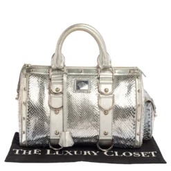 Versace Silver Snakeskin Snap Out Of It Satchel For Women -Versace Official Website luxury women versace used handbags p395057 003