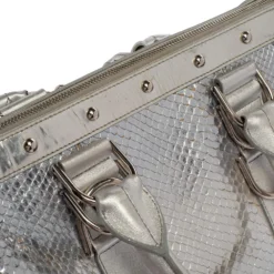 Versace Silver Snakeskin Snap Out Of It Satchel For Women -Versace Official Website luxury women versace used handbags p395057 010