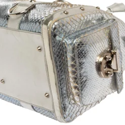 Versace Silver Snakeskin Snap Out Of It Satchel For Women -Versace Official Website luxury women versace used handbags p395057 011