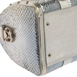 Versace Silver Snakeskin Snap Out Of It Satchel For Women -Versace Official Website luxury women versace used handbags p395057 012