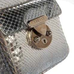 Versace Silver Snakeskin Snap Out Of It Satchel For Women -Versace Official Website luxury women versace used handbags p395057 014