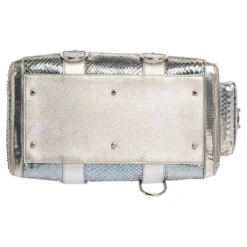 Versace Silver Snakeskin Snap Out Of It Satchel For Women -Versace Official Website luxury women versace used handbags p395057 015