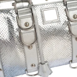 Versace Silver Snakeskin Snap Out Of It Satchel For Women -Versace Official Website luxury women versace used handbags p395057 016