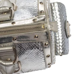 Versace Silver Snakeskin Snap Out Of It Satchel For Women -Versace Official Website luxury women versace used handbags p395057 017