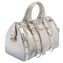 Versace Silver Snakeskin Snap Out Of It Satchel For Women -Versace Official Website luxury women versace used handbags p395057 1614501135 019