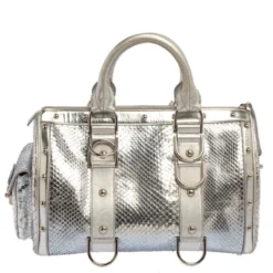 Versace Silver Snakeskin Snap Out Of It Satchel For Women -Versace Official Website luxury women versace used handbags p395057 1614501141 020