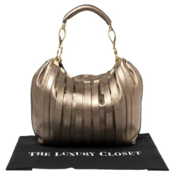 Versace Metallic Leather Stripped Hobo For Women -Versace Official Website luxury women versace used handbags p395319 003