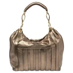 Versace Metallic Leather Stripped Hobo For Women -Versace Official Website luxury women versace used handbags p395319 011
