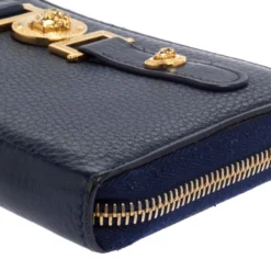 Versace Blue Leather Medusa Zip Around Wallet For Women -Versace Official Website luxury women versace used handbags p395648 002