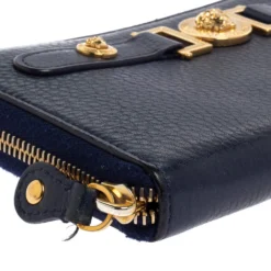 Versace Blue Leather Medusa Zip Around Wallet For Women -Versace Official Website luxury women versace used handbags p395648 003