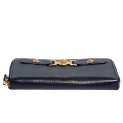 Versace Blue Leather Medusa Zip Around Wallet For Women -Versace Official Website luxury women versace used handbags p395648 005