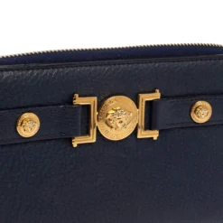 Versace Blue Leather Medusa Zip Around Wallet For Women -Versace Official Website luxury women versace used handbags p395648 006