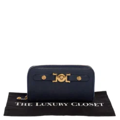 Versace Blue Leather Medusa Zip Around Wallet For Women -Versace Official Website luxury women versace used handbags p395648 009