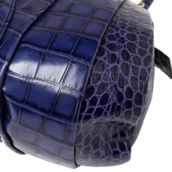 Versace Indigo Blue Croc Embossed Leather Logo Charm Satchel For Women -Versace Official Website luxury women versace used handbags p395873 001