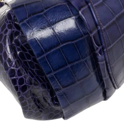 Versace Indigo Blue Croc Embossed Leather Logo Charm Satchel For Women -Versace Official Website luxury women versace used handbags p395873 006